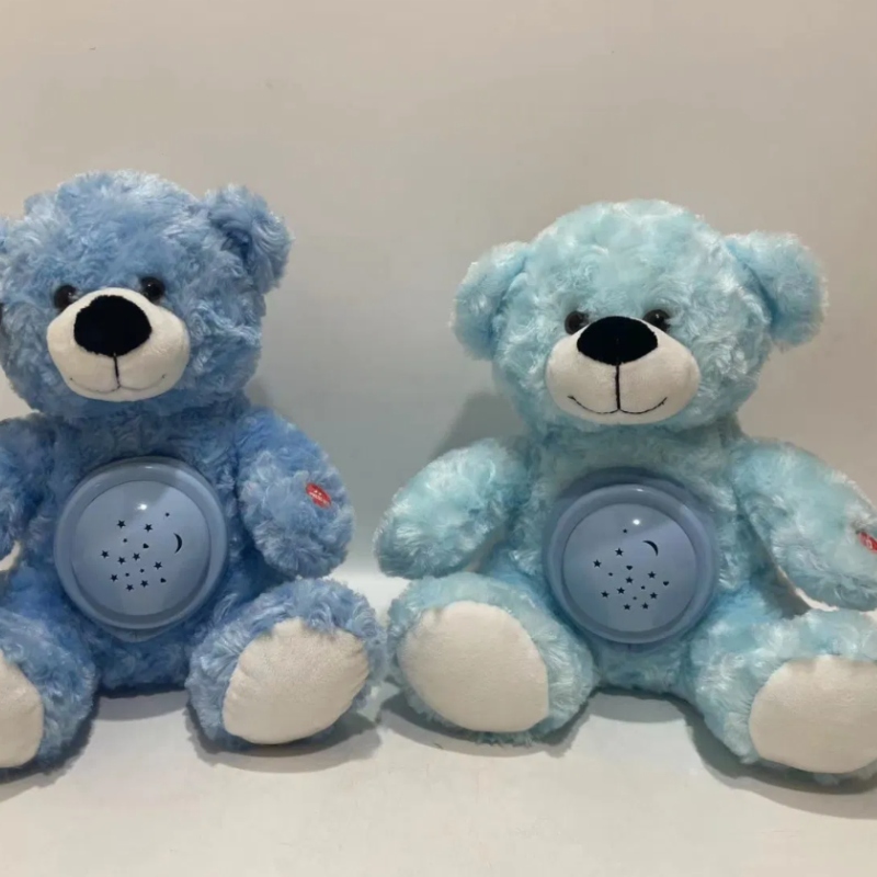 2 Clrs iluminando e música suave e projetor Rose Plush Blue Bear